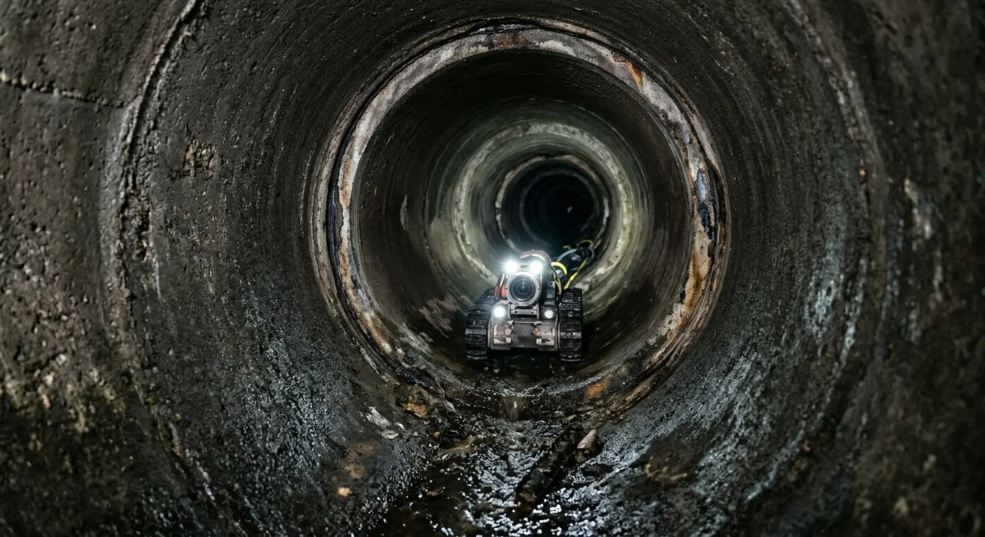 Robotic sewer camera inspecting pipe interior for Sewer Line Cleaning in Springville